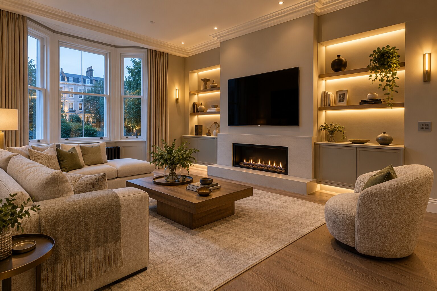 Modern West London interior with integrated lighting and smart-home controls