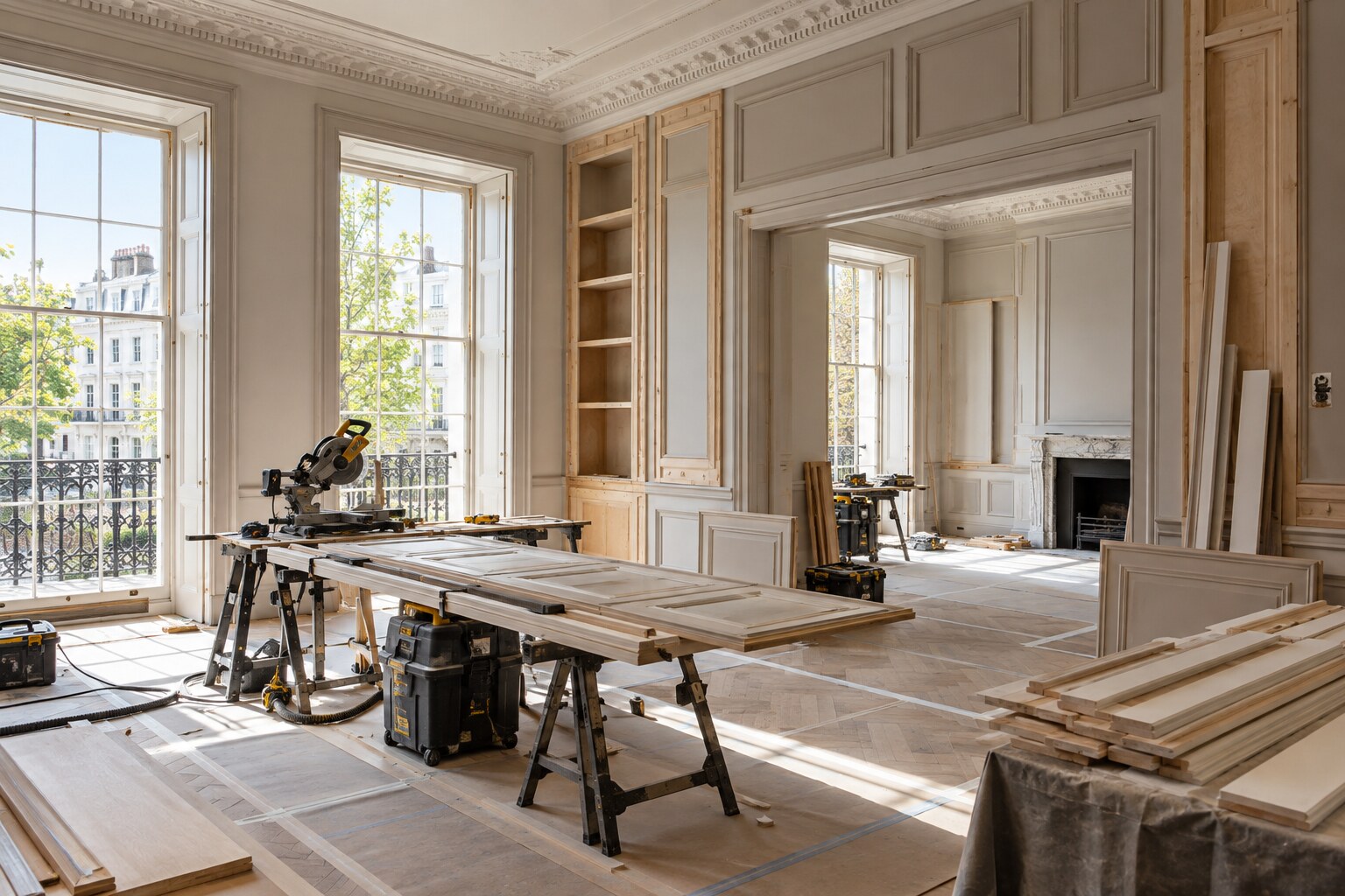Detailed refurbishment works inside a Kensington apartment