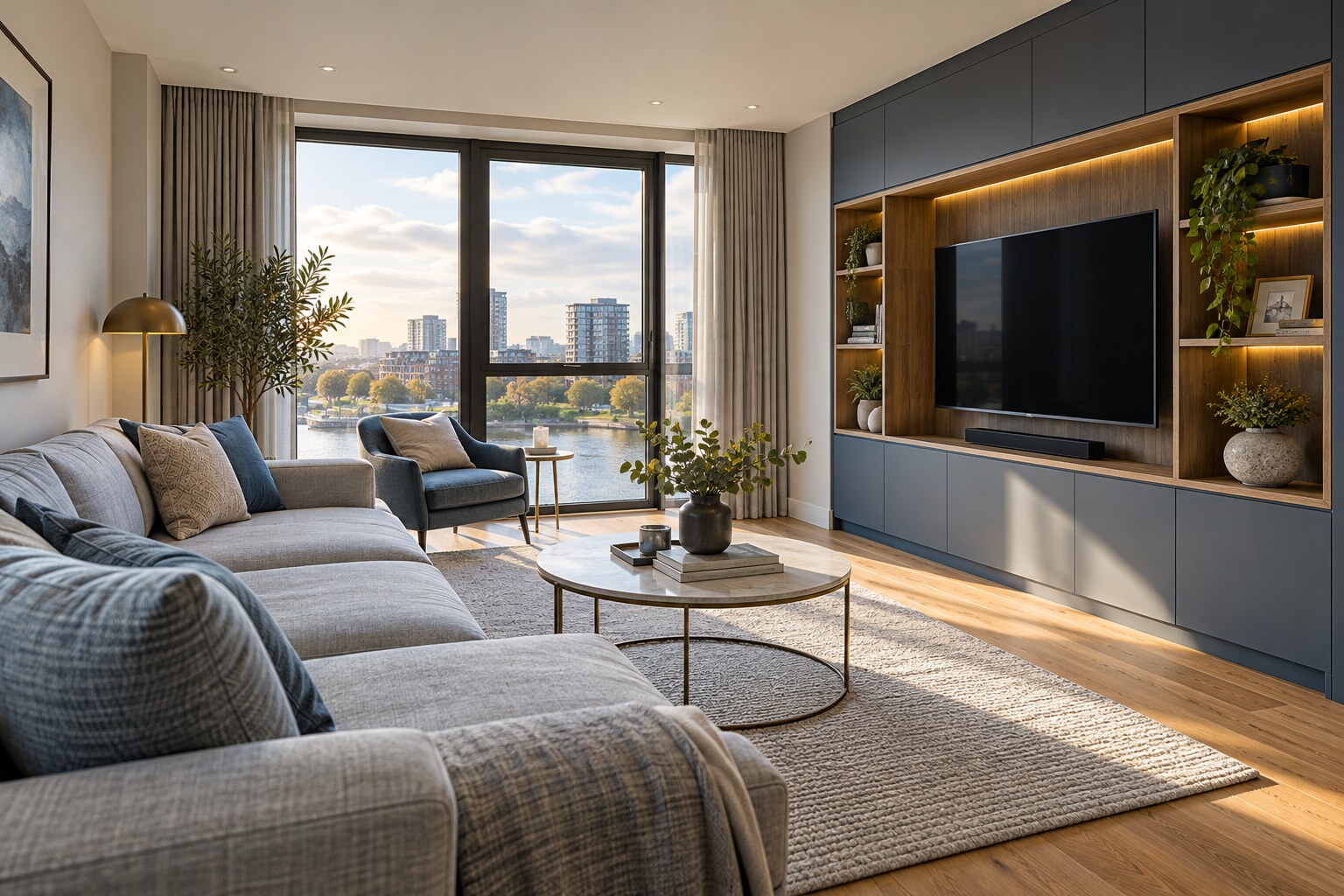 Completed calm interior after a Brentford apartment renovation