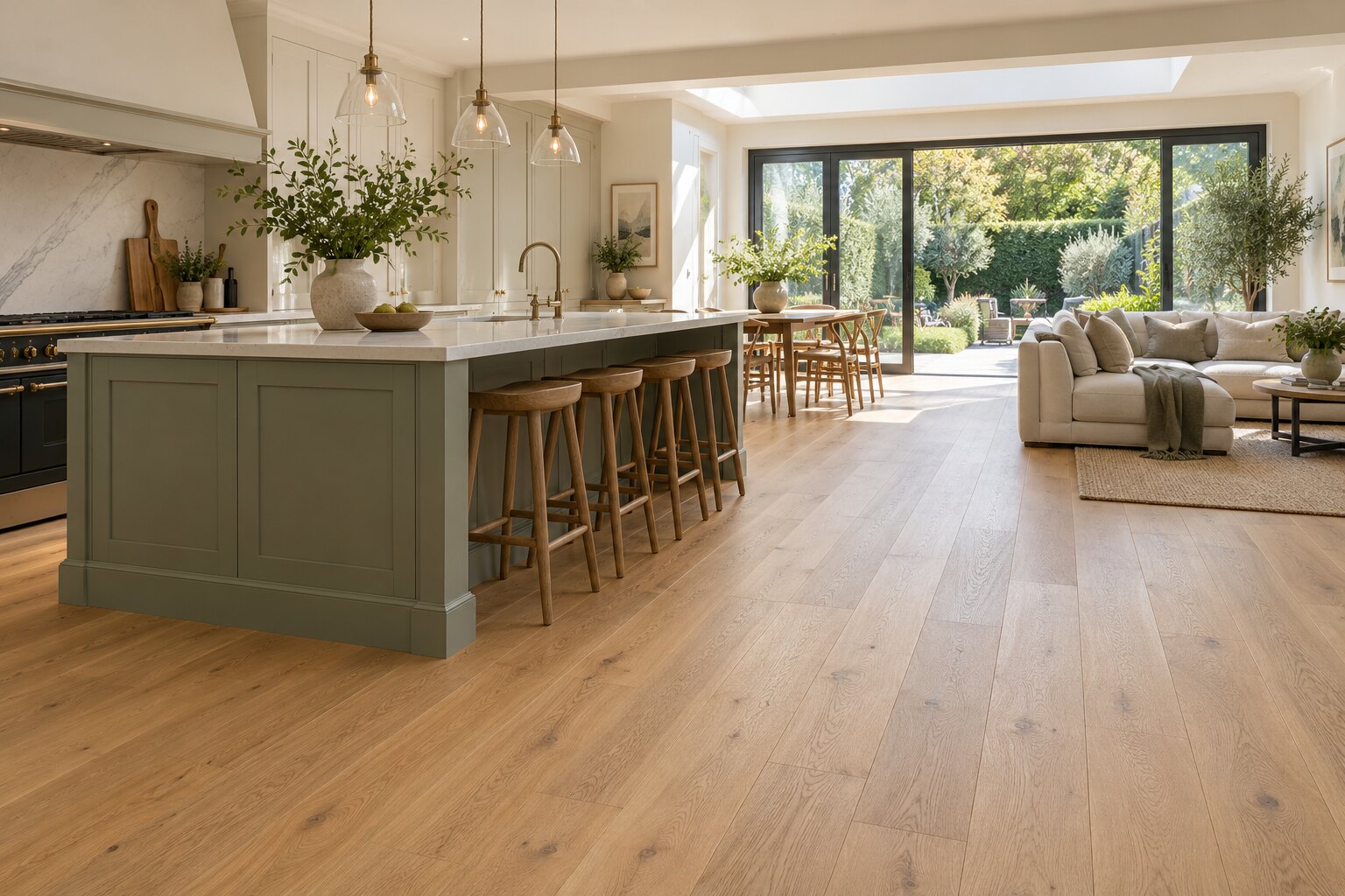 Finished oak floor in a bright renovated West London interior