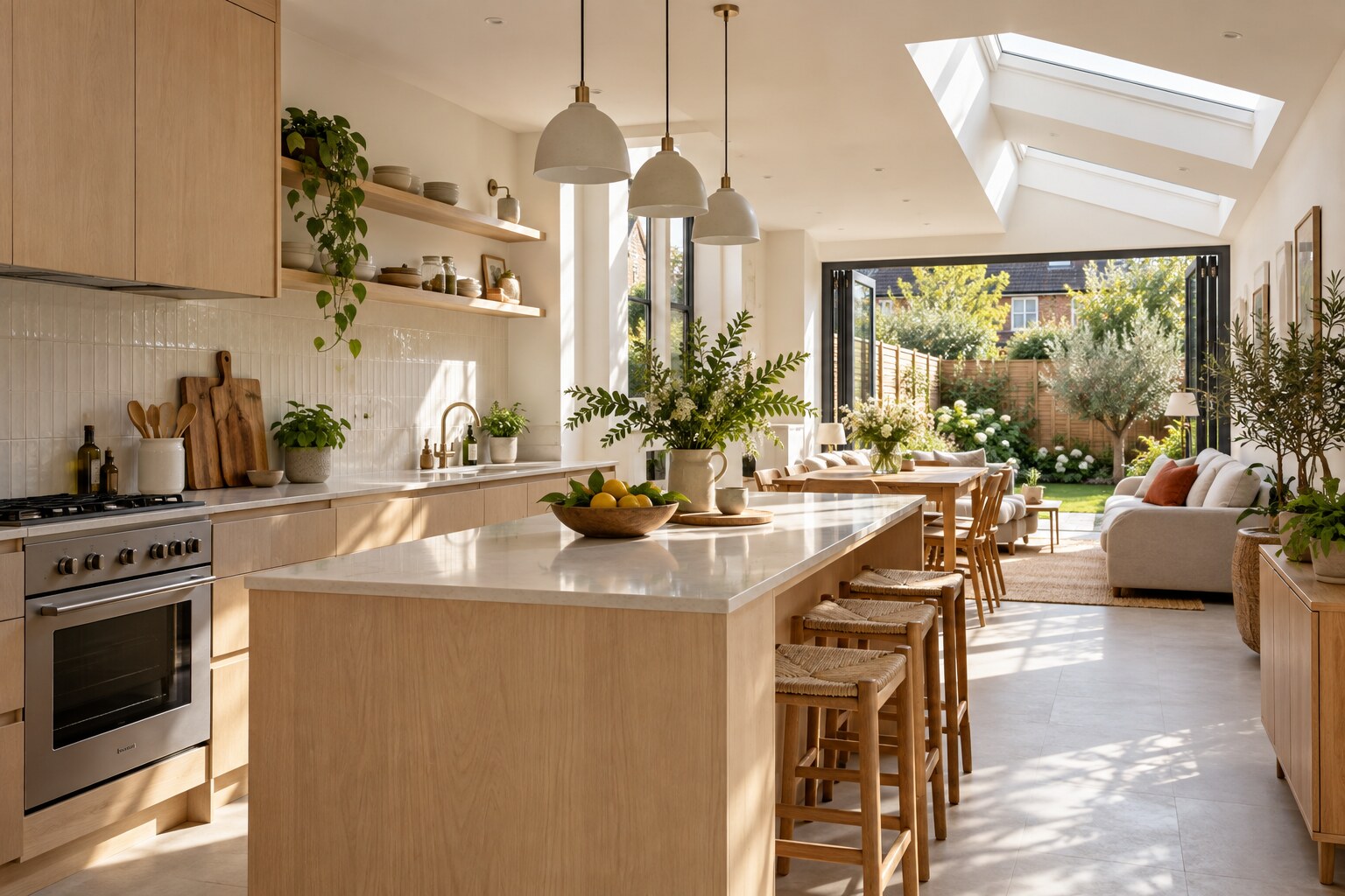 Bright open-plan kitchen and dining room in an Acton house extension