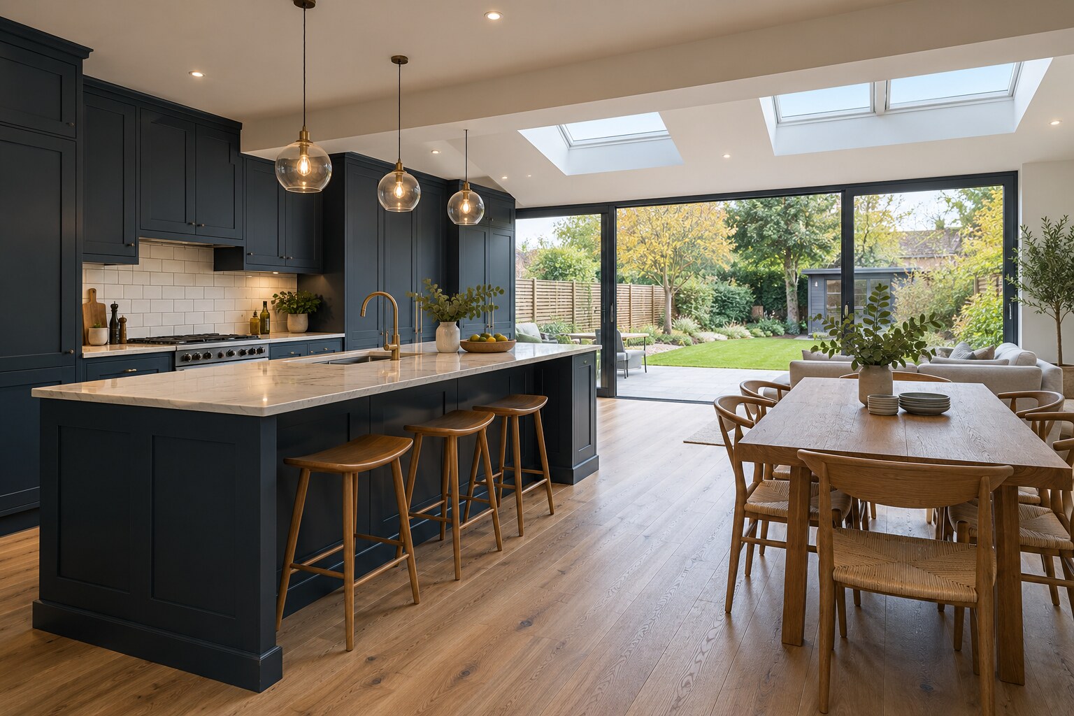 Completed kitchen and family interior after a Brentford house extension