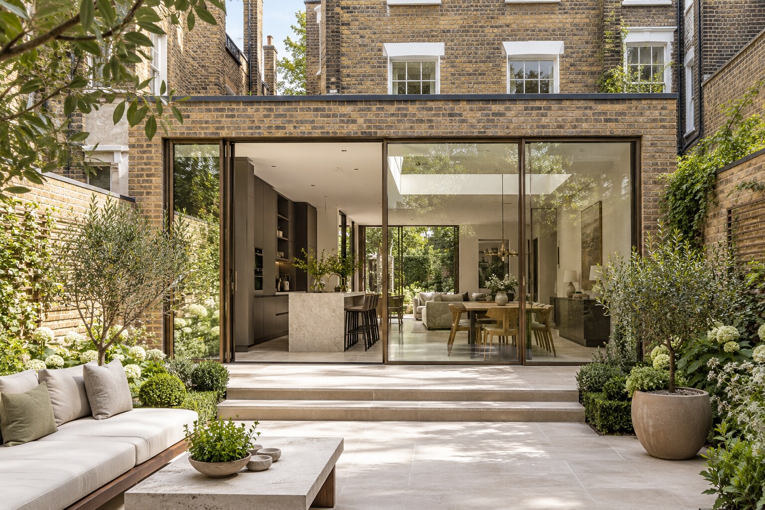 Glazed rear extension connected to a Chelsea townhouse
