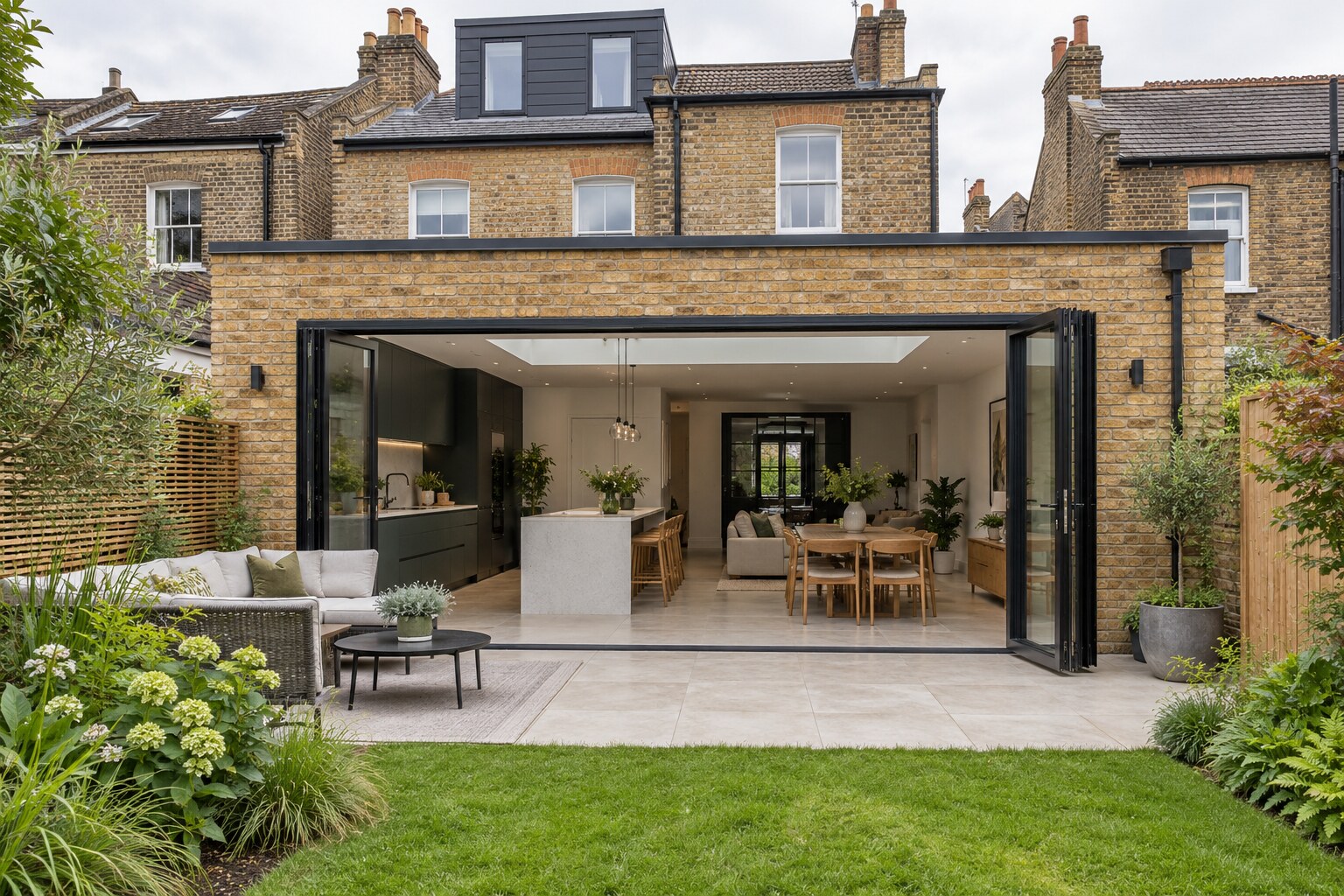 Contemporary rear house extension connected to a West London home
