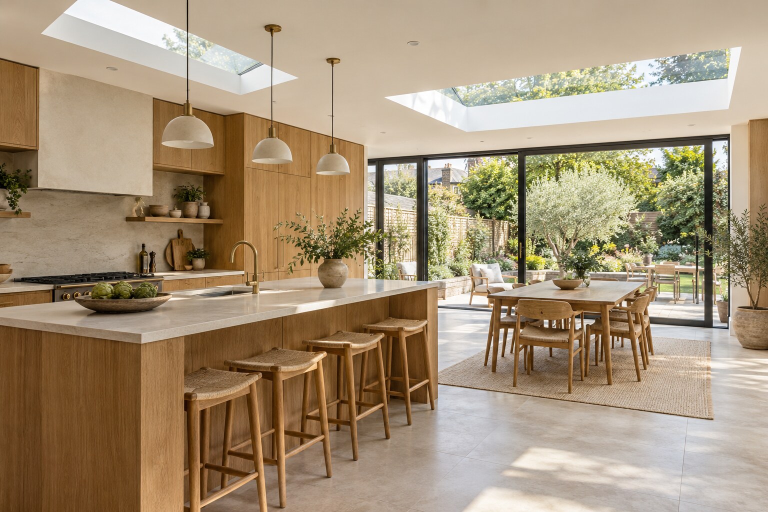 Finished open-plan interior inside a West London house extension