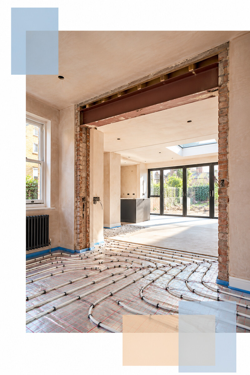 Acton house interior during structural renovation with underfloor heating