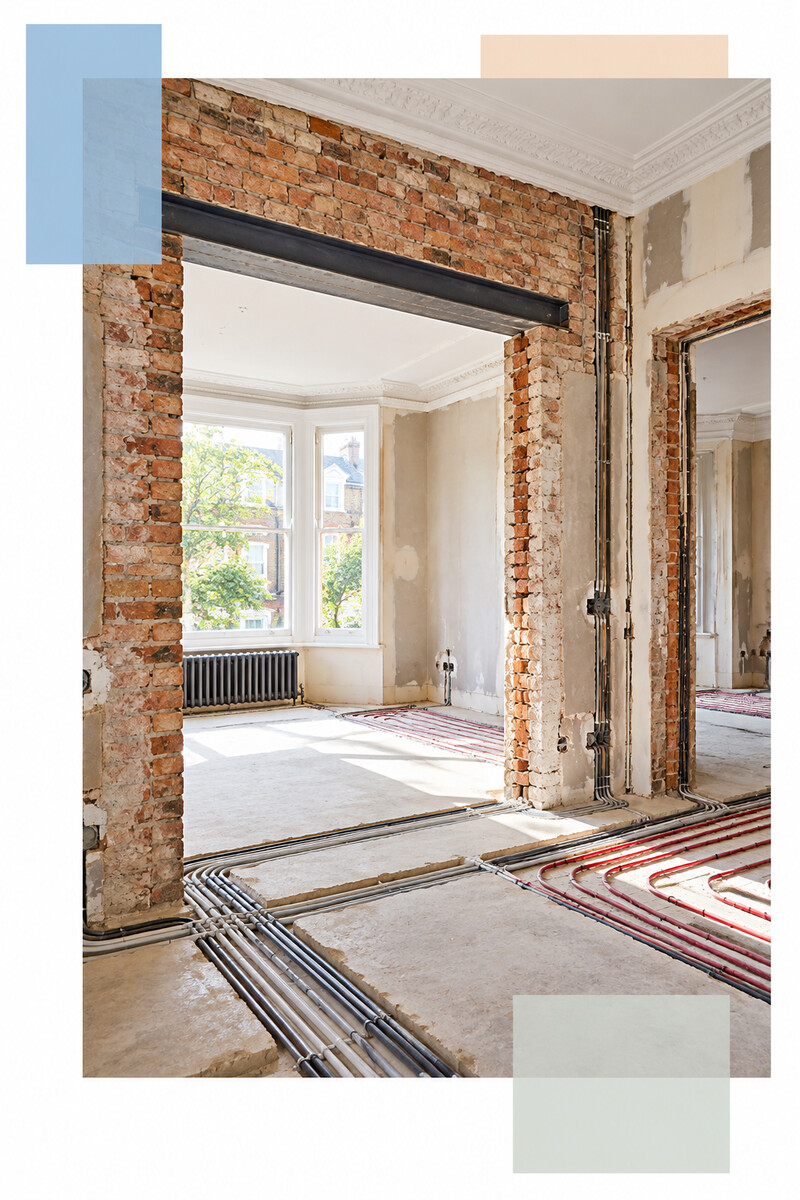 Period house interior during structural renovation and service installation